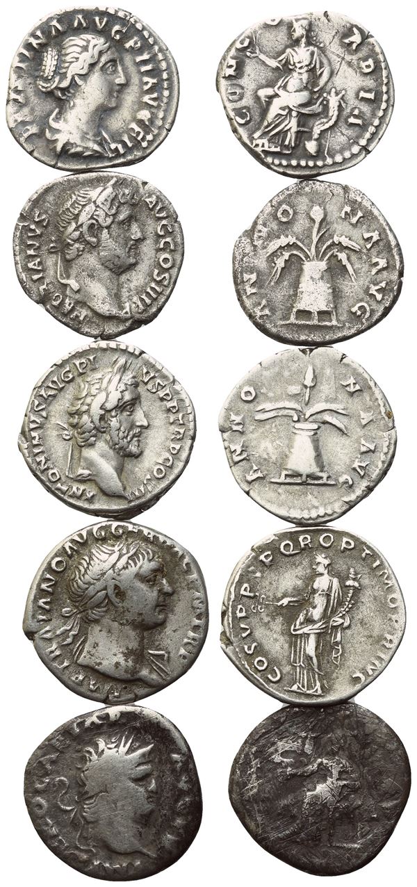 Lot of 5 Roman Imperial denarii. Lot sold as is, no returns.
