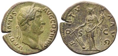Adriano (117–138), Sesterzio (As), Roma, 134–138; Æ, 15,45 g, 26,4 mm