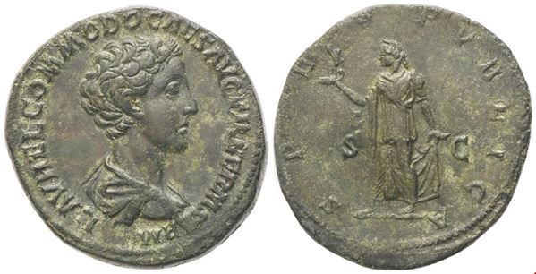 Commodus Caesar (166-177), Sestertius struck under Marcus Aurelius, Rome, 175-176; Æ (22,68 g; 31,4 mm; 12 h)