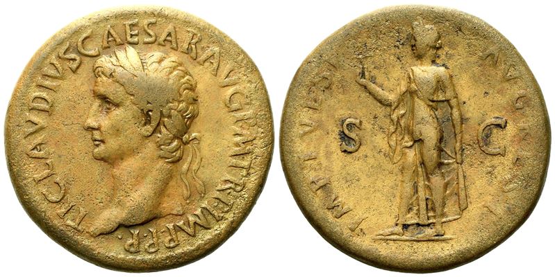 Claudius (41-54), Sestertius struck under Titus (restituition issue), Rome, AD 80-81; Æ (g 26,20;...