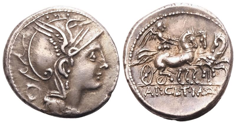 Appius Claudius Pulcher, T. Manlius Mancinus and Q. Urbinius, Denarius, Rome, 111 or 110 BC; AR (...