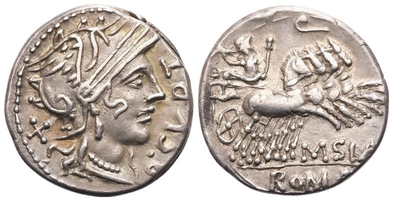 Q. Curtius and M. Silanus, Denarius, Rome, 116-115 BC; AR (3,90 g; 18,4 mm; 8 h)