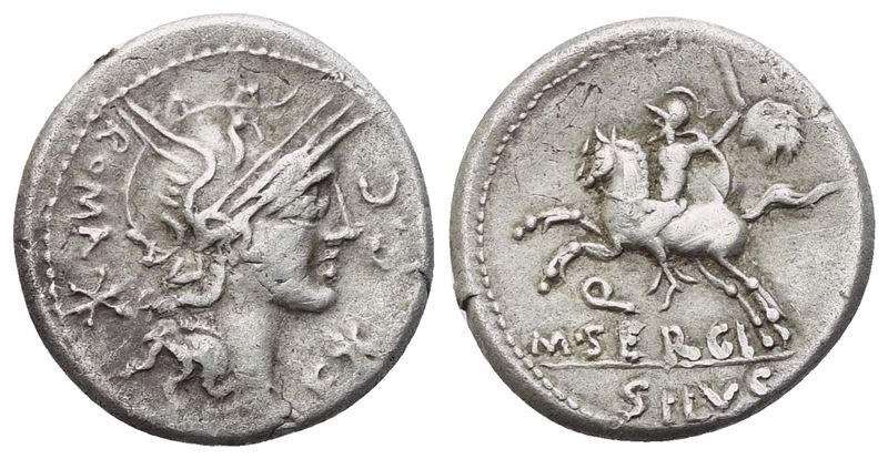 M. Sergius Silus, Denarius romano (AR), Roma, 116–115 a.C.
