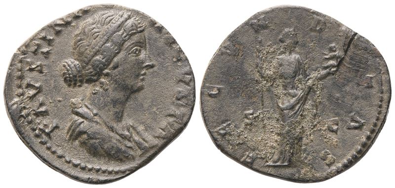 Faustina II Augusta (147-175), Sestertius con legenda FECVNDITAS, conio sotto Marco Aurelio (Roma...