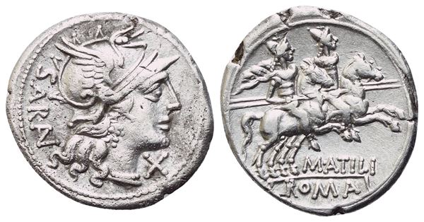 M. Atilius Saranus, Denarius, Rome, 148 BC; AR (3,73 g; 19,8 mm; 9 h)
