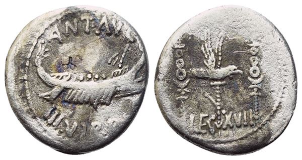 Marcus Antonius, Denarius, Mint moving with Antonius, 32-31 BC; AR (3,35 g; 17,3 mm; 5 h)