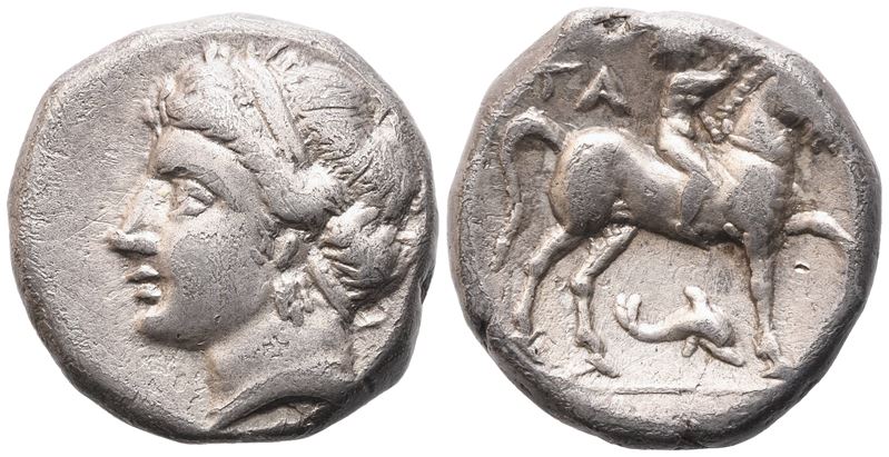Calabria, Tarentum. Campano-tarentine Series. Circa 281-272 Bc. Ar Nomos (7,07 G; 19,2 MM; 9 H)