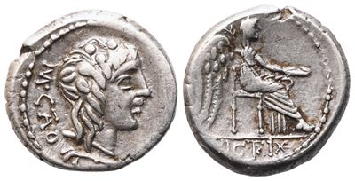 M. Porcius Cato, Quinarius, Rome, 89 Bc; Ar (2,06 G; 13,7 MM; 1 H)