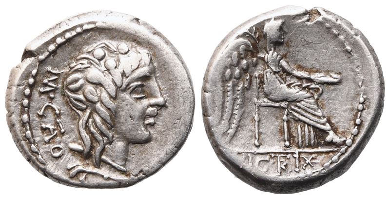 M. Porcius Cato, Quinarius, Rome, 89 Bc; Ar (2,06 G; 13,7 MM; 1 H)