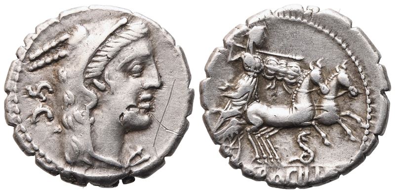 L. Procilius, Denarius Serratus, Rome, 80 Bc; Ar (3,68 G; 18 MM; 6 H)