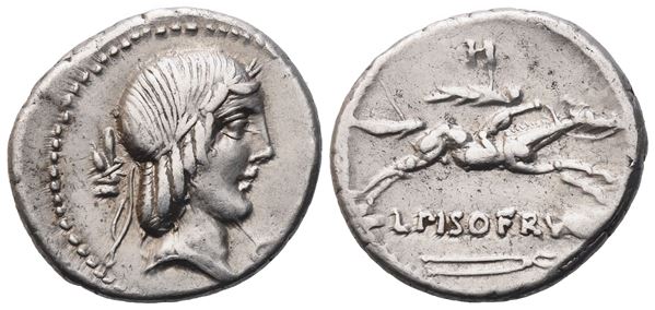 L. Calpurnius Piso Frugi, Denarius, 90 BC; AR (3,92 g; 18,3 mm; 2 h)