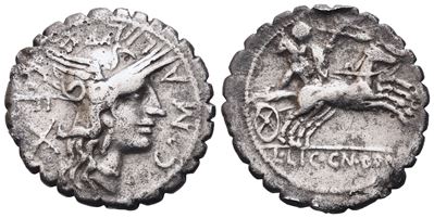 L. Licinius Crassus And Cn. Domitius Ahenobarbus With C. Malleolus, Denarius Serratus, 118 Bc; Ar...