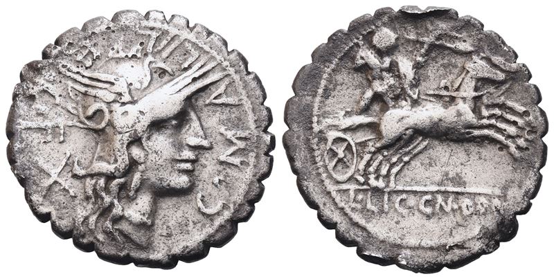L. Licinius Crassus And Cn. Domitius Ahenobarbus With C. Malleolus, Denarius Serratus, 118 Bc; Ar...
