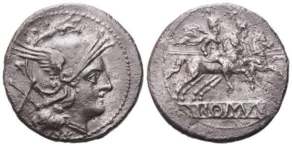 Anonymous, Denarius, Rome, from 211 BC; AR (4,19 g; 20,3 mm; 3 h)