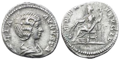 Julia Domna, Denarius romano sotto Settimio Severo e Caracalla, Laodicea ad Mare (c. 198–202 d.C....