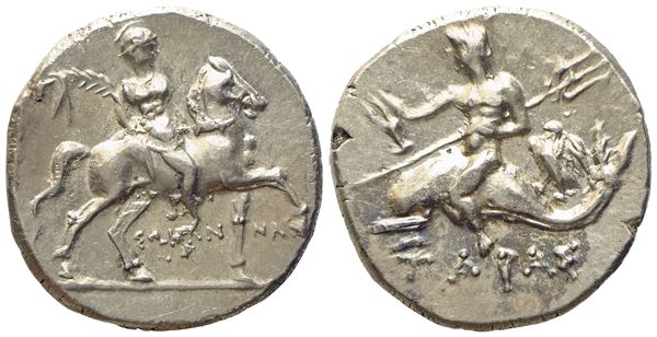 Calabria, Tarentum, Punic occupation (c. 212-209 BC), Half Shekel; AR (g 3,78; mm 17,8)