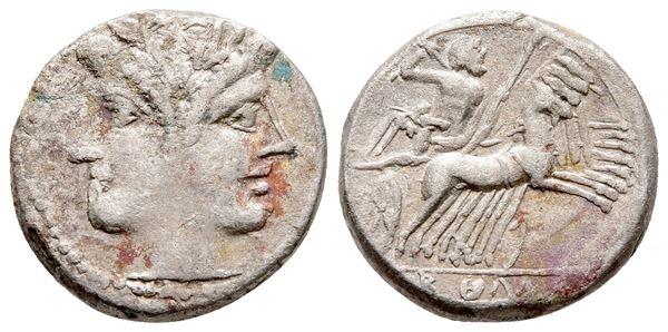 Anonymous, Rome, c. 225-212 BC. AR Quadrigatus (18 mm, 4.53 g).