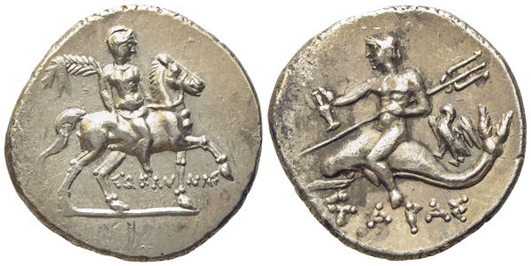 Calabria, Tarentum, Punic occupation (c. 212-209 BC), Half Shekel; AR (g 3,90; mm 18,6)