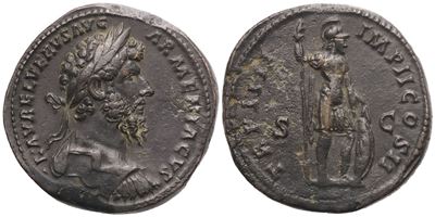 Lucius Verus, Sestertius romano (Roma), bronzo Æ, 163–164 d.C.