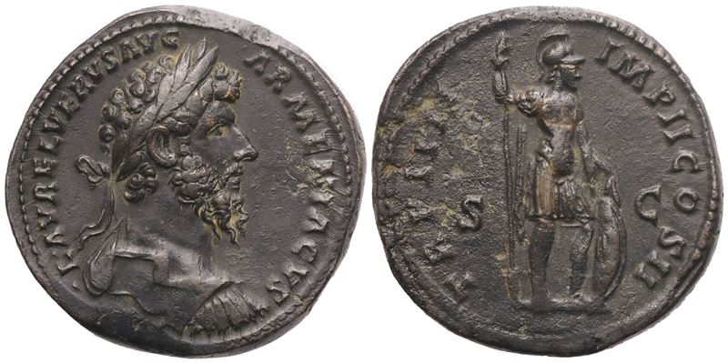 Lucius Verus, Sestertius romano (Roma), bronzo Æ, 163–164 d.C.