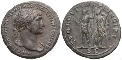 Traiano (98-117), Sesterzio/Sestertius di Roma, 105-111 – Æ (22,11 g; 34,3 mm; 6 h)