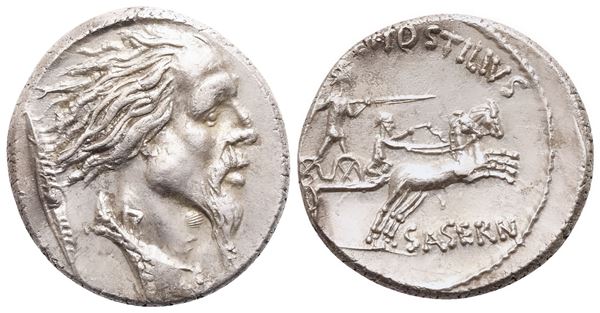 L. Hostilius Saserna, Denarius, Rome, 48 BC; AR (4,23 g; 17,6 mm; 3 h)