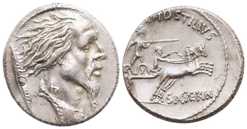L. Hostilius Saserna, Denarius, Rome, 48 BC; AR (4,23 g; 17,6 mm; 3 h)
