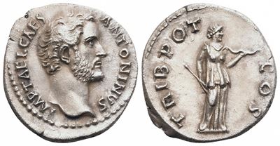 Antoninus Pius Caesar, Denario represso coniato sotto Adriano, Roma, 138 d.C.
