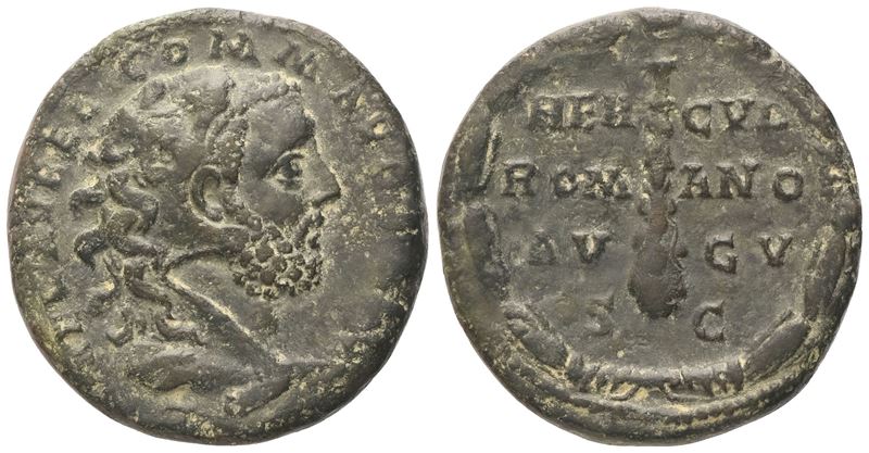 Moneta romana imperiale, Commodus (177–192), Sesterzio (Æ) con busto di Commodus come Ercole