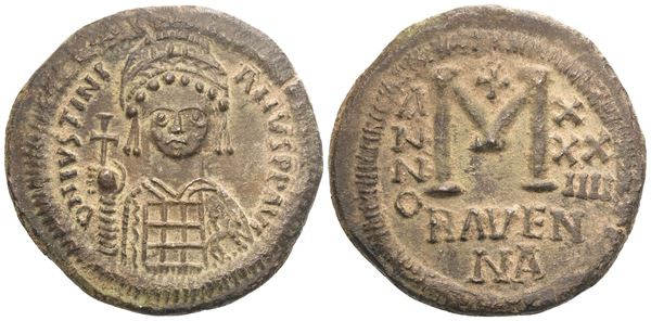 Justinian I (527-565), 40 Nummi, Ravenna, dated RY 34 = 560-1; Æ (13,25 g; 28 mm; 6 h)
