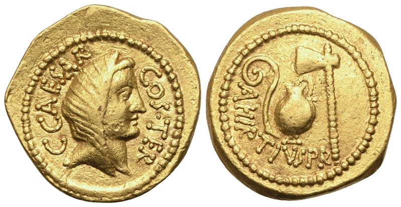 C. Iulius Caesar and A. Hirtius, Aureus, Rone, 46 BC; AV (8,23 g; 20 mm; 11 h)