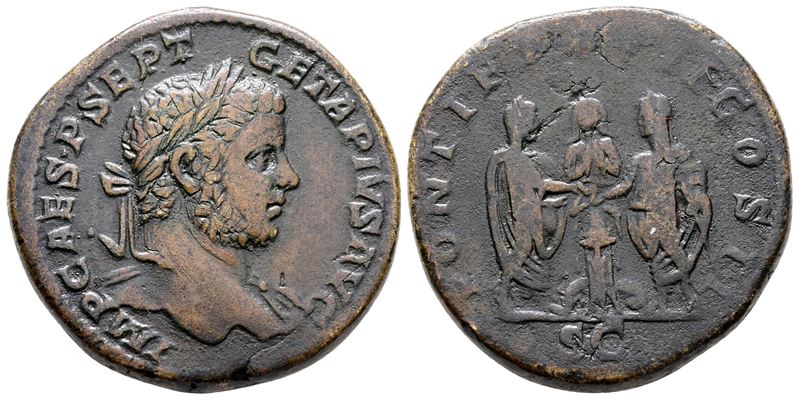 Geta (caesar, 198-209). Æ Sestertius (32 MM, 24.05 G).