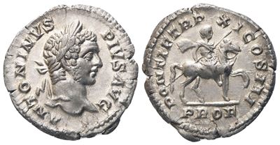 Caracalla (198-217), Denario romano, Roma, 208 d.C.