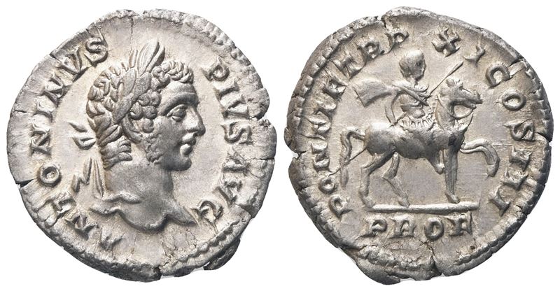 Caracalla (198-217), Denario romano, Roma, 208 d.C.