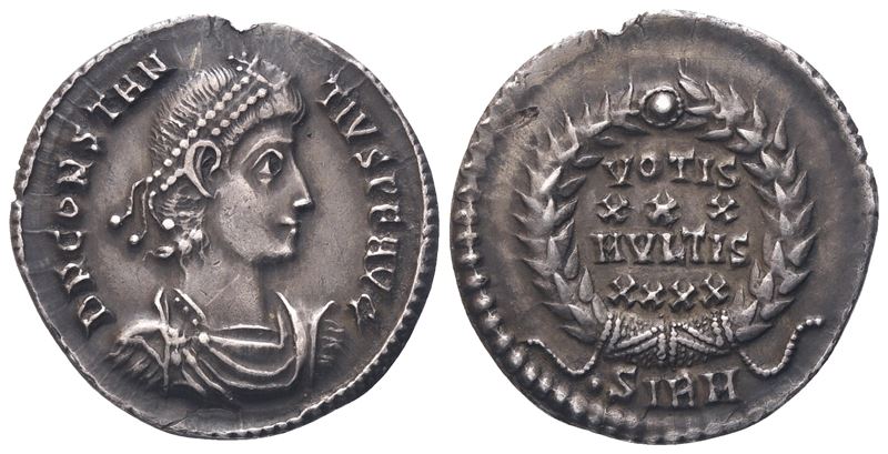 Costantino II, Siliqua in argento, Sirmium (351-355 circa)