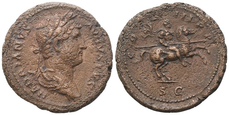 Hadrian (117–138 d.C.), Dupondio e moneta in bronzo (Æ), Roma, 129–130 d.C.
