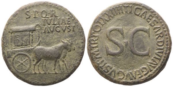 Julia Augusta (Livia), Sestertius struck under Tiberius, Rome, 22-23; Æ (27,92 g; 33,2 mm; 9 h)