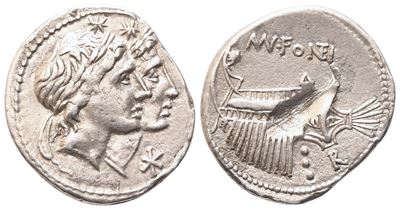 Fonteius, Denario romano, 108–107 a.C.
