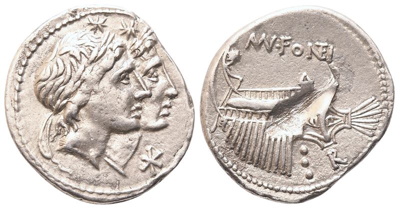 Fonteius, Denario romano, 108–107 a.C.