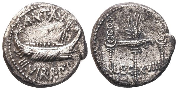 Marcus Antonius,Denarius, Military mint moving with M. Antonius, 32-31 BC; AR (3,41 g; 16,2 mm; 6 h)