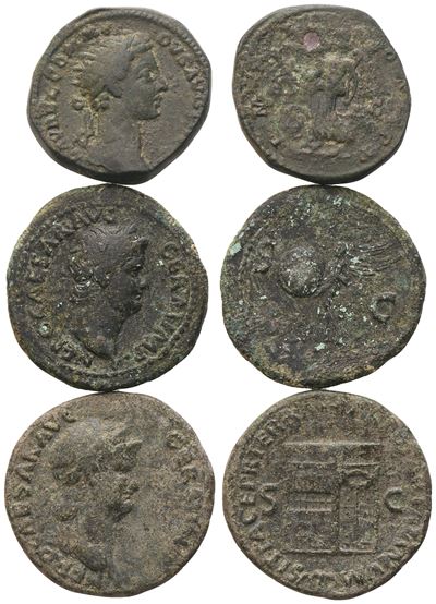 Anonimo, Lotto di 3 bronzi romani imperiali: 2 assi e 1 dupondio