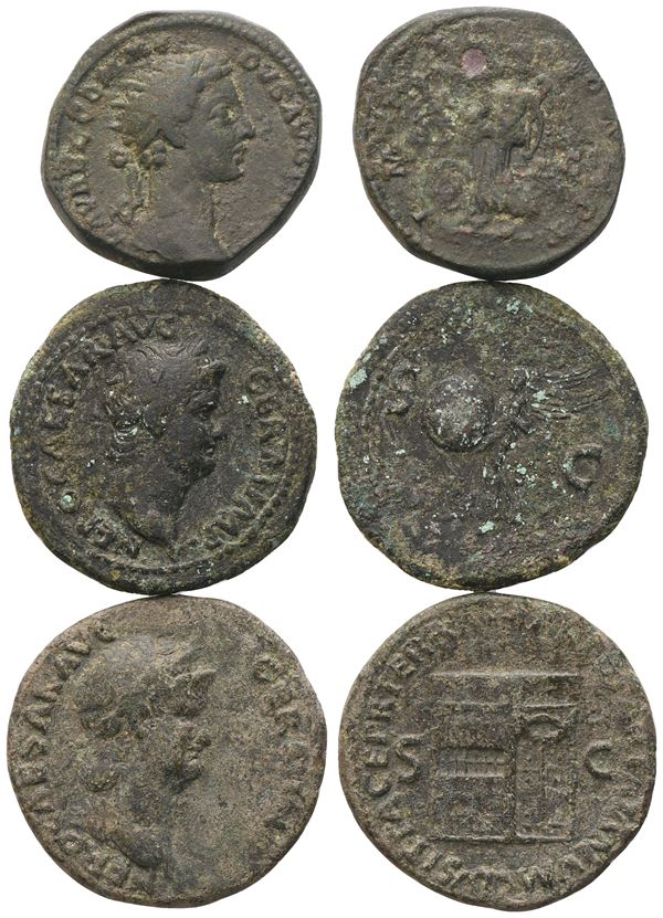 Lot of 3 Roman Imperial bronzes (2 asses, 1 dupondius) to be catalogued. Lot sold as is, no returns.