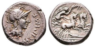 M. Cipius M.f., Rome, 115-114 Bc. Ar Denarius (16mm, 3.89g).