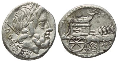 L. Rubrius Dossenus, Denario romano (Roma, 87 a.C.), argento
