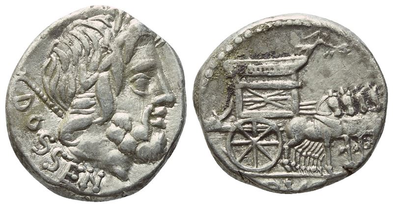 L. Rubrius Dossenus, Denario romano (Roma, 87 a.C.), argento
