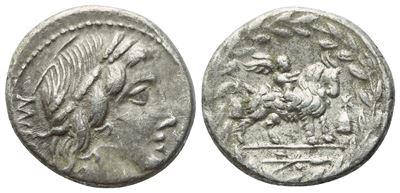Fonteio (Vejovis), Denario romano, 85 a.C., AR
