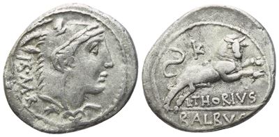 L. Thorius Balbus, Denario romano (AR), Roma, 105 a.C.