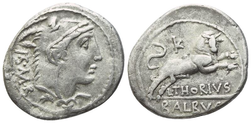 L. Thorius Balbus, Denario romano (AR), Roma, 105 a.C.