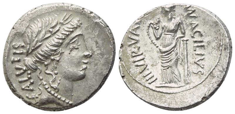 Moneta antica romana, Marco Acilio Glabrio (?), Denario, 49 a.C., argento