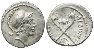D. Iunius Brutus Albinus, Denario romano, testa di Marte giovane, 48 a.C.